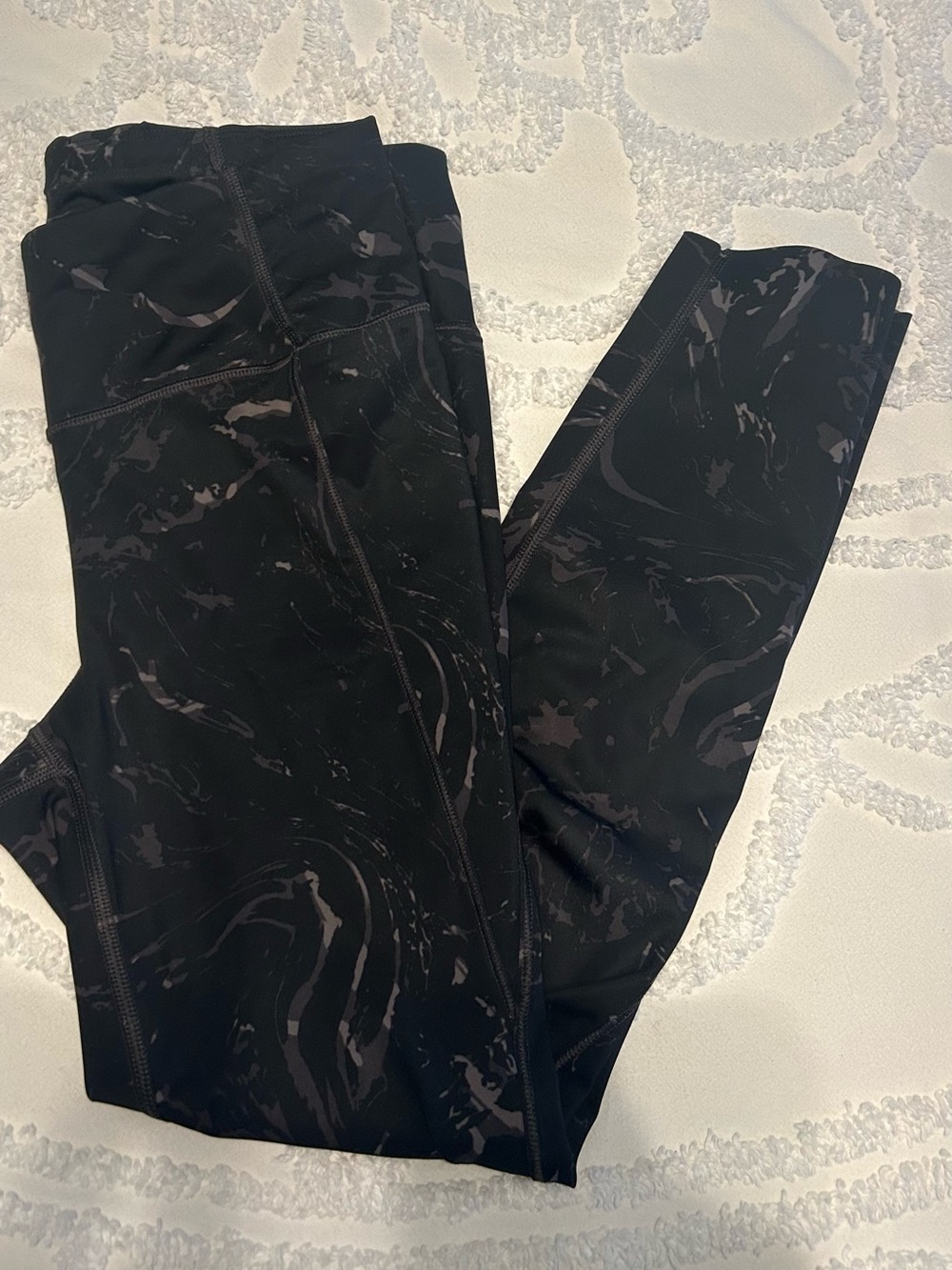 Athleta Black Marble-Print Leggings